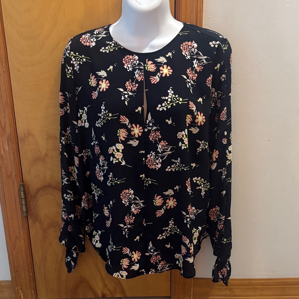 Ann Taylor Navy Floral Blouse